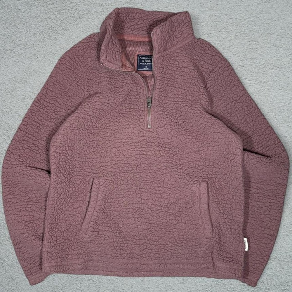 Abercrombie & Fitch Womens Mauve Quarter Zip Sherpa Fleece Pullover Size M
